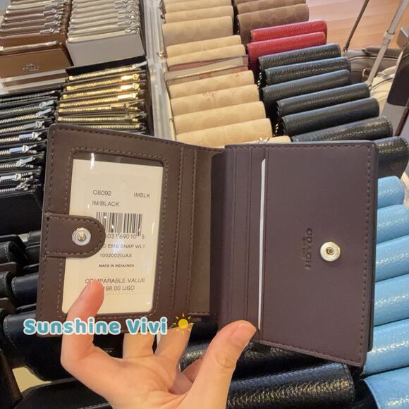 NWT Coach Snap Wallet In Crocodile-embossed leather C6092 Gold/Black - Picture 4 of 7